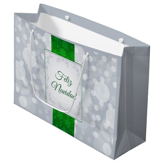 Bokeh Navidad Große Geschenktüte (Vorderseite Schrägansicht)