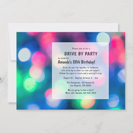 Bokeh Night Time Drive by Birthday Party Einladung (Vorderseite)