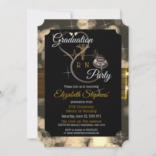 Bokeh Nurse Stethoscope EKG Graduation Party Einladung (Vorderseite)