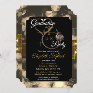 Bokeh Nurse Stethoscope EKG Graduation Party Einladung