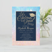 Bokeh Ombre Glitzer Graduation Cap Abschluss Einladung (Stehend Vorderseite)
