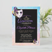 Bokeh OmbreTiara, Masquerade Quinceañera Einladung (Stehend Vorderseite)