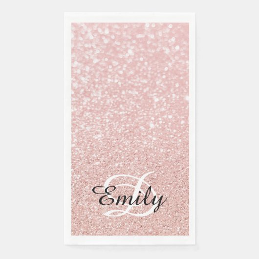 Bokeh Pale Rose Gold Glitzer Personalisiert Monogr Serviette (Vorderseite)