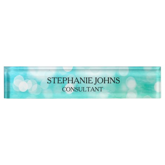 Bokeh Patterns Blue Aquamarin Aqua Monogram Name M Namensplakette (Vorderseite)