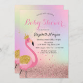 Bokeh, Pink Flamingo Holographic Baby Shower Einladung (Vorne/Hinten)