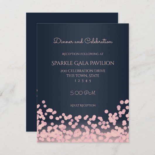 Bokeh Pink und Navy Blue Empfang Card Begleitkarte (Vorne/Hinten)