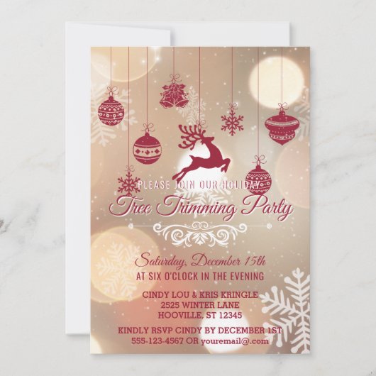 Bokeh Schneeflocken Roter Holiday Tremming Party Einladung (Vorderseite)