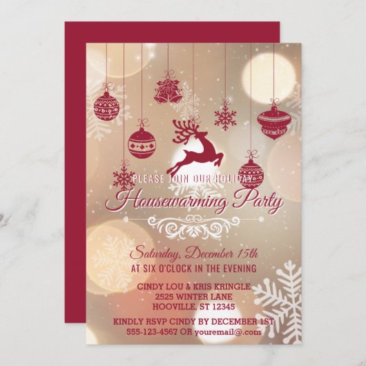 Bokeh Schneeflocken Winterurlaub Party Einladung (Vorne/Hinten)