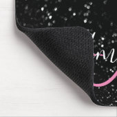 Bokeh Schwarzer Glitzer Rosa und Weiße Monogramm Mousepad (Ecke)