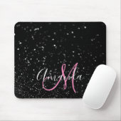 Bokeh Schwarzer Glitzer Rosa und Weiße Monogramm Mousepad (Mit Mouse)