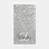 Bokeh Silver Glitzer Personalisiert Monogram Serviette (Vorderseite)