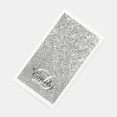 Bokeh Silver Glitzer Personalisiert Monogram Serviette (Ecke)