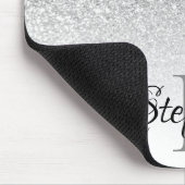 Bokeh Silver Gray Glitzer White Ombre Monogram Mousepad (Ecke)