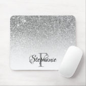 Bokeh Silver Gray Glitzer White Ombre Monogram Mousepad (Mit Mouse)