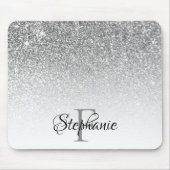 Bokeh Silver Gray Glitzer White Ombre Monogram Mousepad (Vorne)