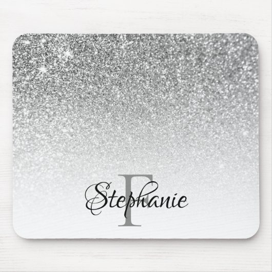 Bokeh Silver Gray Glitzer White Ombre Monogram Mousepad (Vorne)