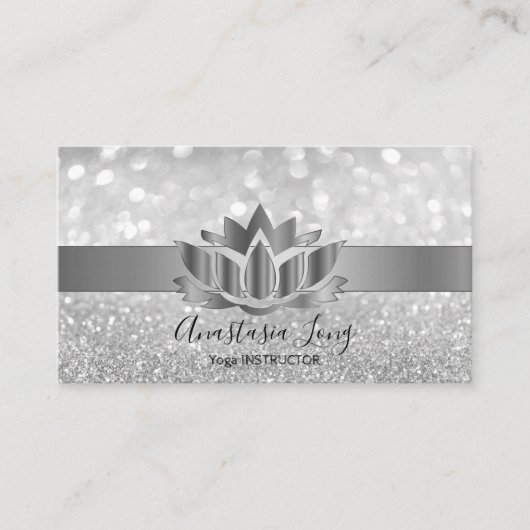 Bokeh Silver, Lotus Blume Yoga Instructor Busine Visitenkarte (Vorderseite)