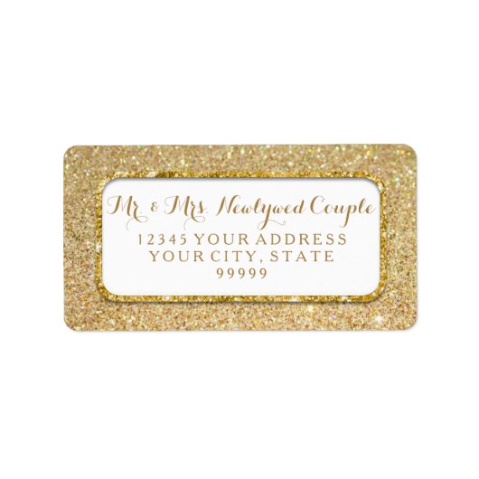 Bokeh Sparkle Script Gold Glitzer Rounded Corners Adressaufkleber (Vorne)