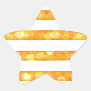 Bokeh-Streifen Orange und Weiß Stern-Aufkleber
