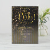 Bokeh Stripes Glam Babydusche | Oh ja Baby! Einladung (Stehend Vorderseite)