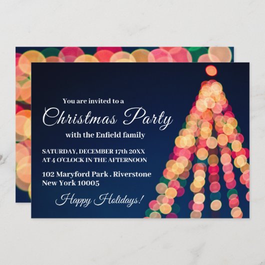 Bokeh Tree Lights, Weihnachts-Party einladen Ankündigung (Vorne/Hinten)