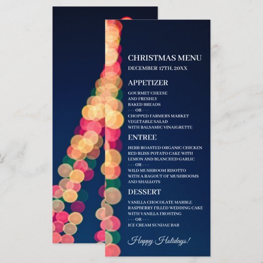 Bokeh Tree Lights, Weihnachtsmenü Menükarte (Vorne/Hinten)