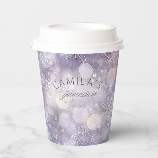 Bokeh und Butterfly Quinceanera ID1030 Pappbecher (Vorderseite)