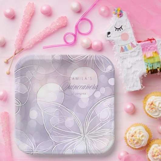 Bokeh und Butterfly Quinceanera Lavender ID1030 Pappteller (Party)