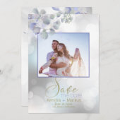 Bokeh und Lilac Mint Eukalyptus Save the Date Einladung (Vorne/Hinten)