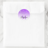 Bokeh Violet Glitzer White Ombre Monogram Runder Aufkleber (Tasche)