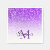 Bokeh Violet Glitzer White Ombre Monogram Serviette (Vorderseite)