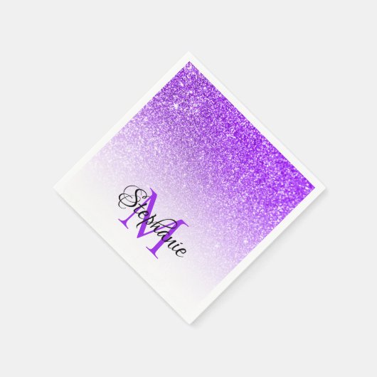 Bokeh Violet Glitzer White Ombre Monogram Serviette (Ecke)