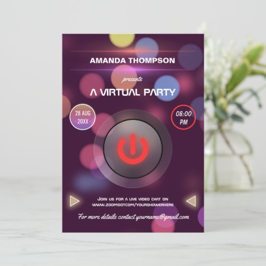 Bokeh Virtual Birthday Party Einladung (Stehend Vorderseite)