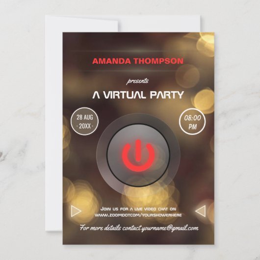 Bokeh Virtual Birthday Party Einladung (Vorderseite)