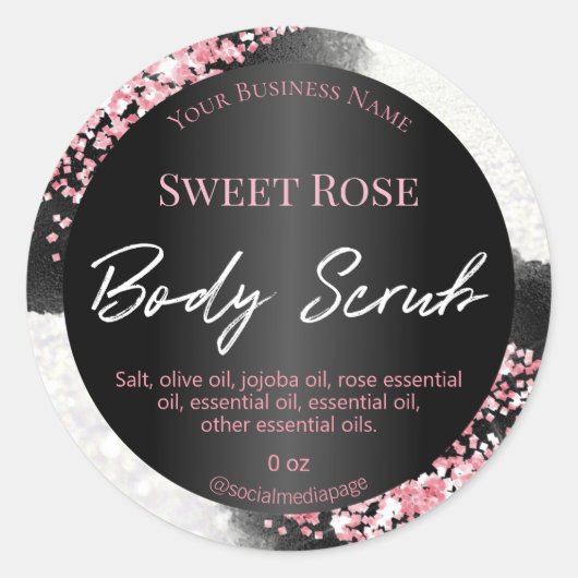 Bokeh White Black Pink Glitzer Body Scrub Labels Runder Aufkleber (Vorderseite)