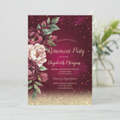 Bokeh White Burgundy Rose Red Retirement Einladung (Stehend Vorderseite)