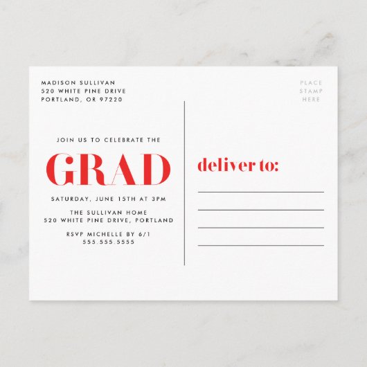 Bold 2023 Red Lettering Photo Graduation Party Einladungspostkarte (Rückseite)