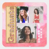 Bold 2024 Gold Pink Orange Multi Foto Graduate Quadratischer Aufkleber (Vorderseite)