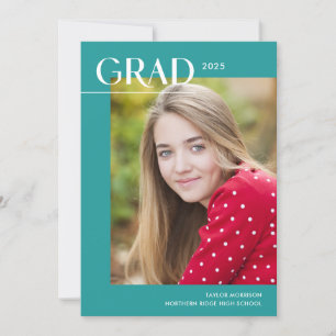 Bold 2025 Grad Simple Aqua Foto Graduation Party Einladung