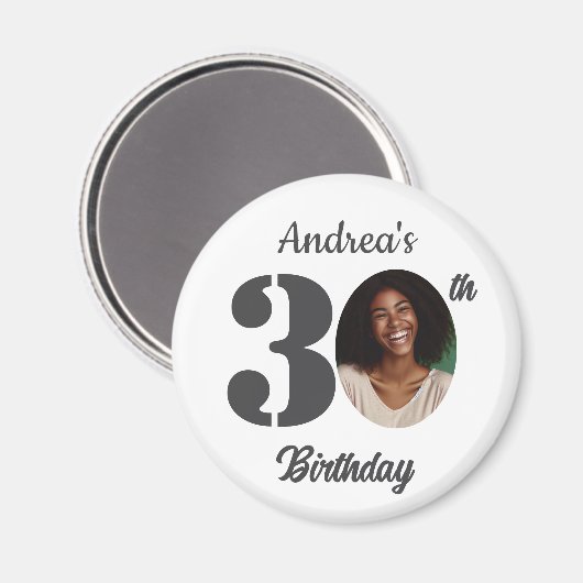 Bold 30th Birthday Party Photo Favor Magnet (Vorderseite/Rückseite)