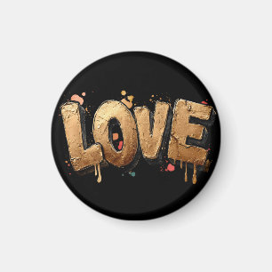 Bold 3D Graffiti Art of the Word "LIEBE" in Gold Magnet
