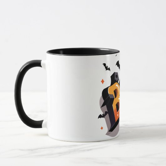 Bold 3D Orange und Black BOO Halloween Tasse (Links)