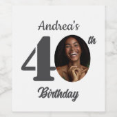 Bold 40th Birthday Party Photo Favor Weinetikett (Einzelnes Label)