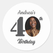 Bold 40th Birthday Party Photo Runder Aufkleber (Vorderseite)