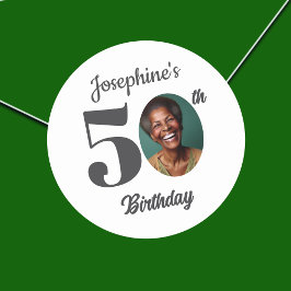 Bold 50th Birthday Party Photo Runder Aufkleber