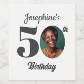 Bold 50th Birthday Party Photo Weinetikett (Einzelnes Label)