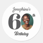 Bold 60th Birthday Party Photo Runder Aufkleber (Vorderseite)