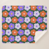 Bold 70er Retro Blume Muster Lila Grün gemütlich Sherpadecke (Vorderseite (Horizontal))