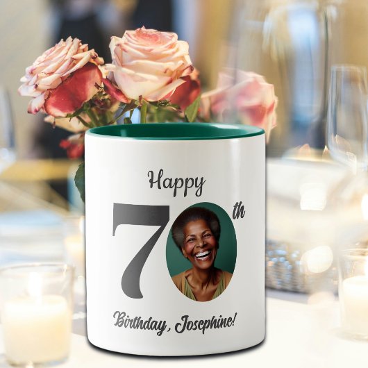 Bold 70th Birthday Photo Zweifarbige Tasse