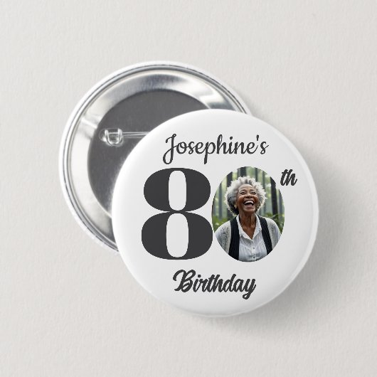 Bold 80th Birthday Party Photo Favor Button (Vorne & Hinten)
